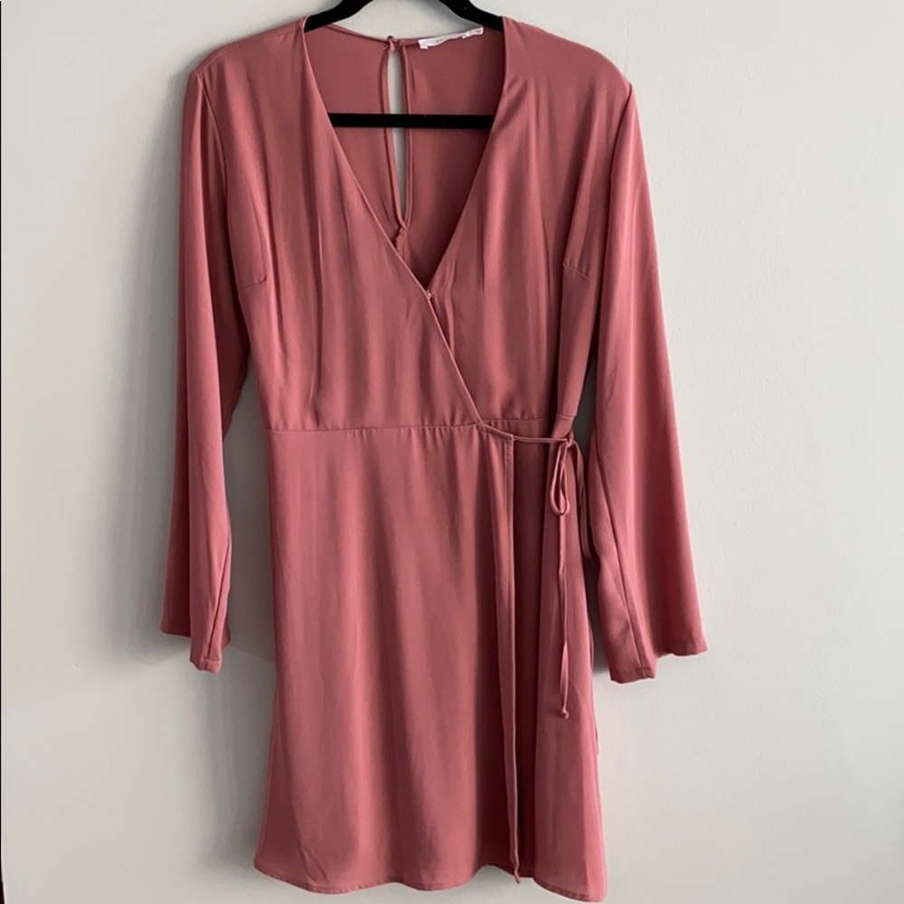 Lush brand dusty rose long sleeve wrap dress